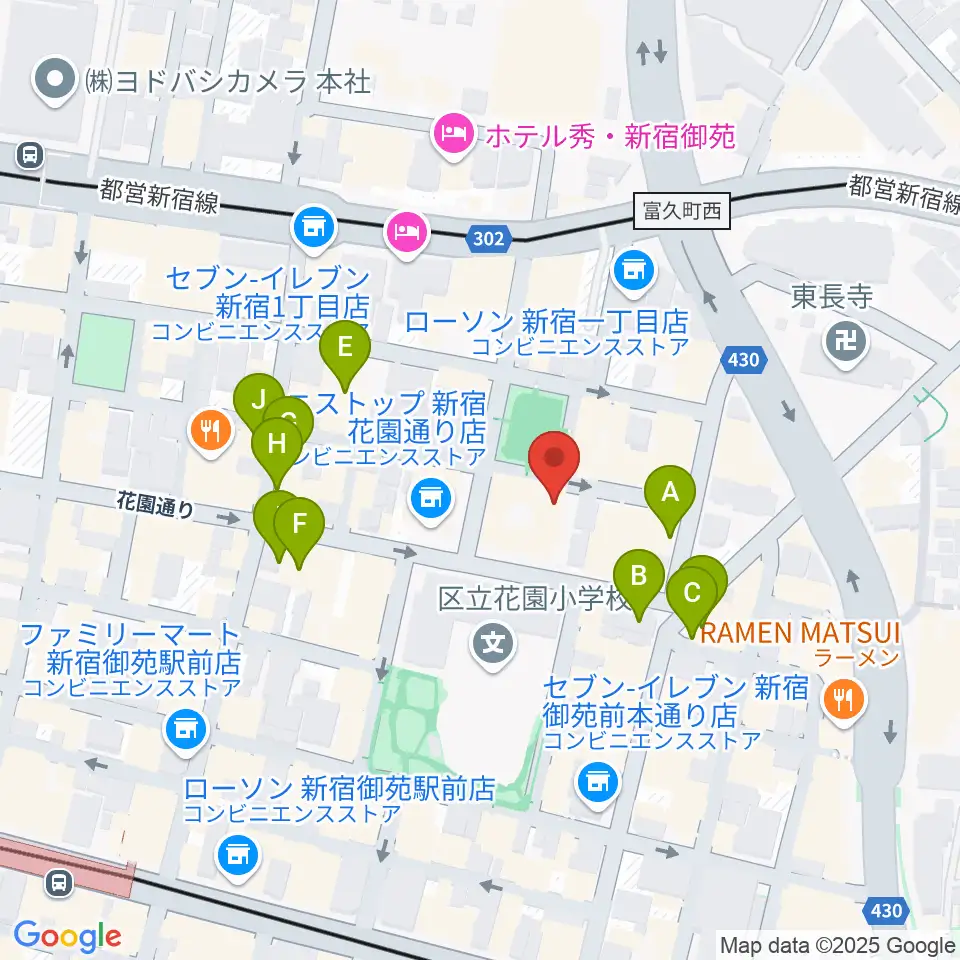 新宿ギター音楽院周辺のカフェ一覧地図