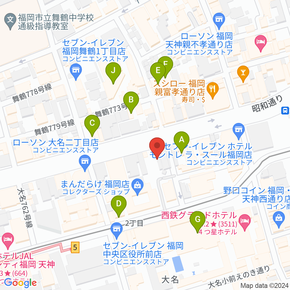 Oshiroミュージックスクール福岡校周辺のカフェ一覧地図