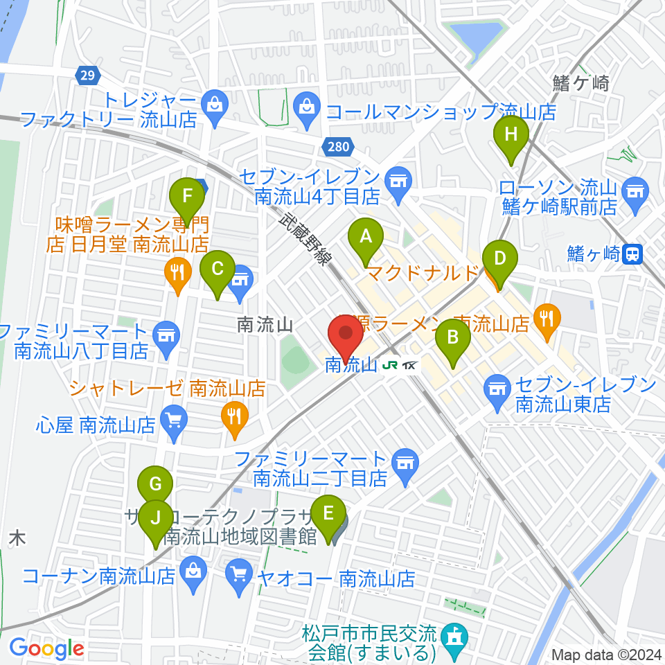 夢弦の会ギタースクール周辺のカフェ一覧地図