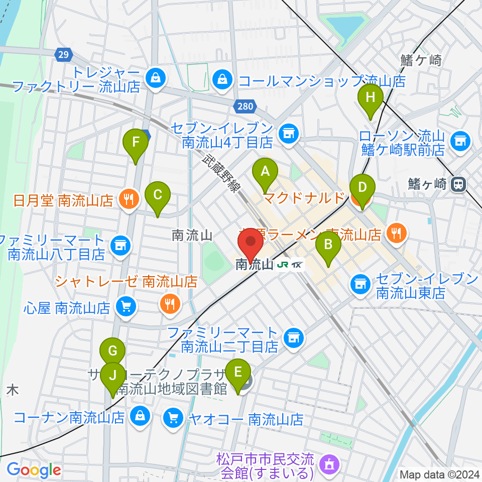 夢弦の会ギタースクール周辺のカフェ一覧地図