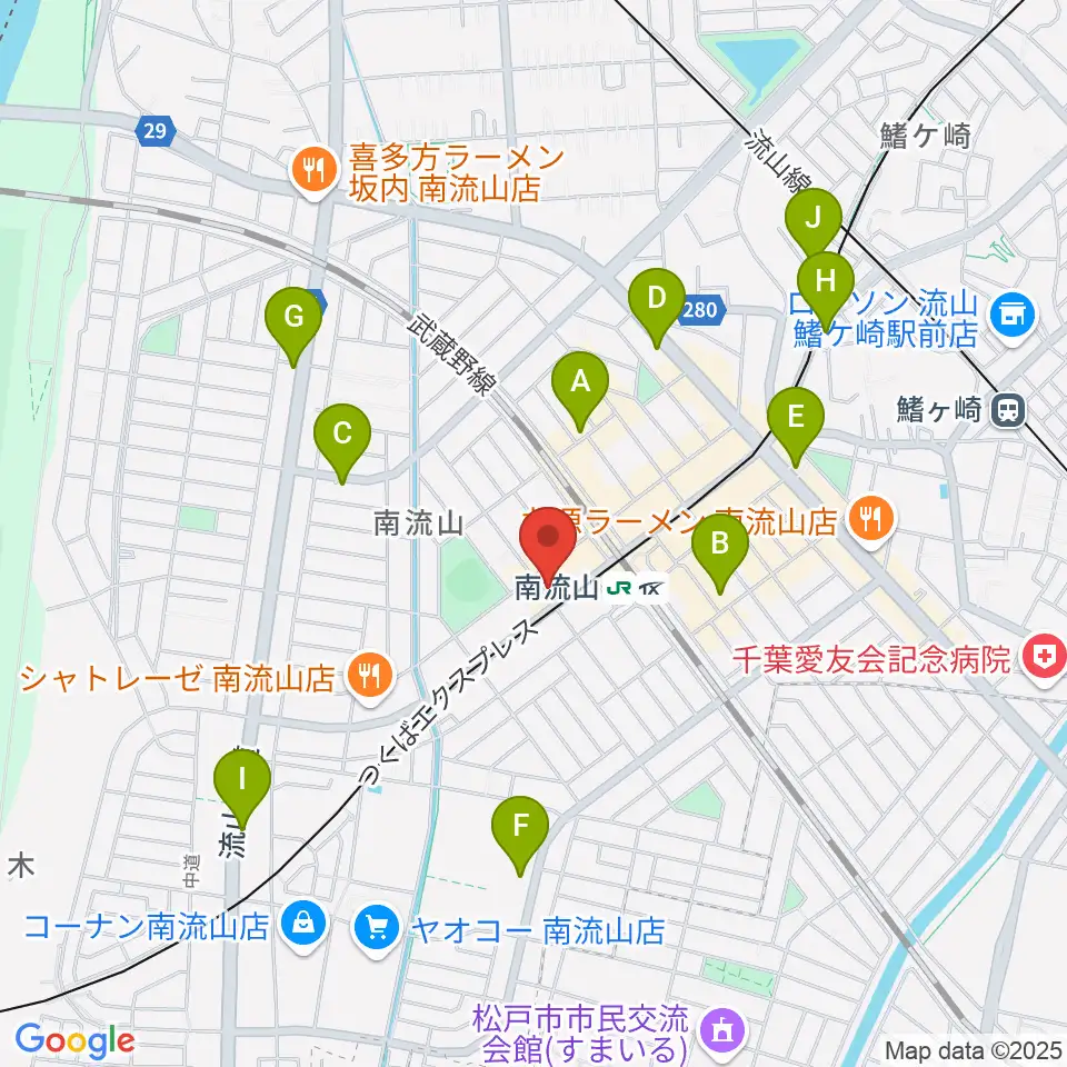 夢弦の会ギタースクール周辺のカフェ一覧地図