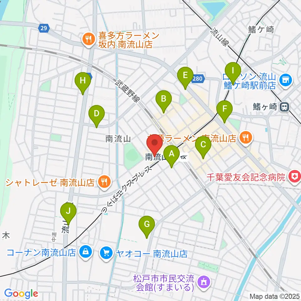 夢弦の会ギタースクール周辺のカフェ一覧地図