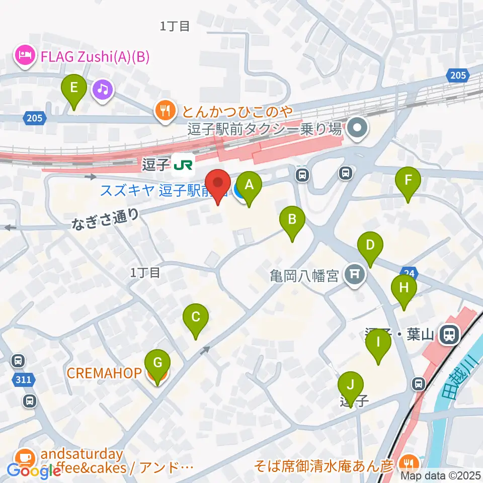 ファンデーク音楽院周辺のカフェ一覧地図