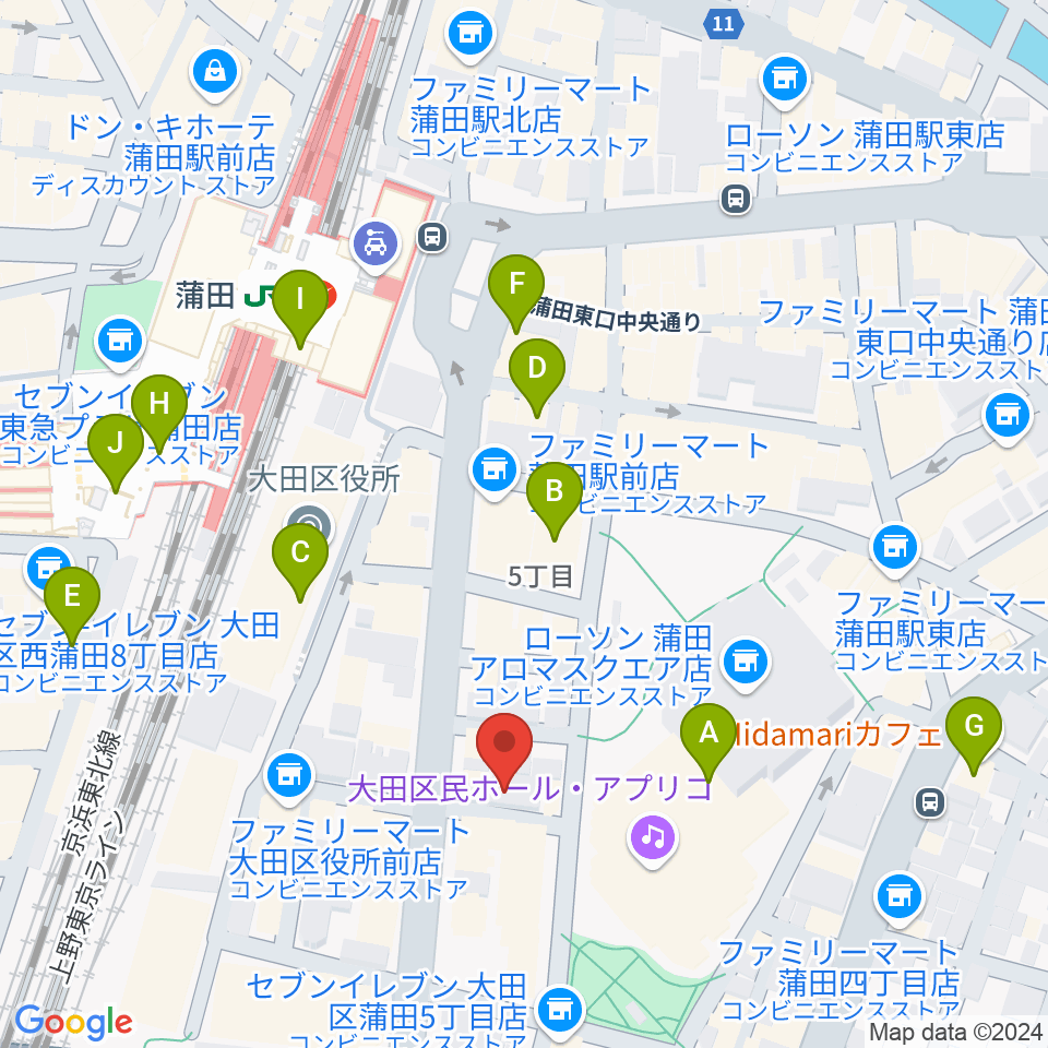 蒲田音楽学園 東口センター周辺のカフェ一覧地図