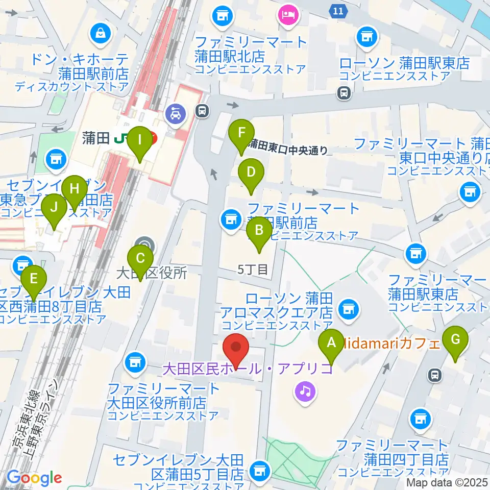 蒲田音楽学園 東口センター周辺のカフェ一覧地図