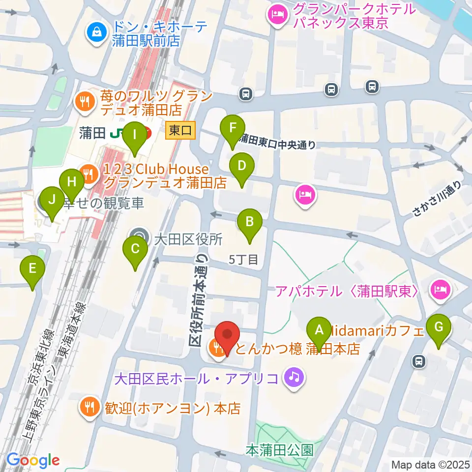 蒲田音楽学園 東口センター周辺のカフェ一覧地図