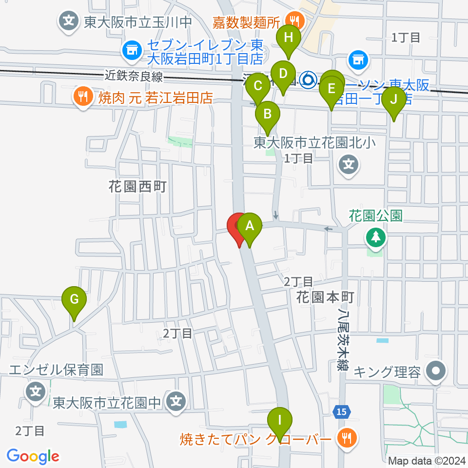 東大阪音楽学院周辺のカフェ一覧地図