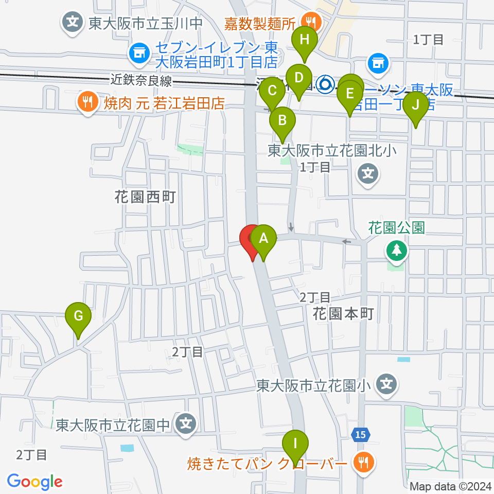 東大阪音楽学院周辺のカフェ一覧地図