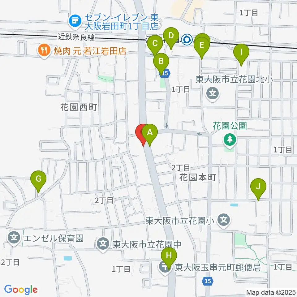 東大阪音楽学院周辺のカフェ一覧地図