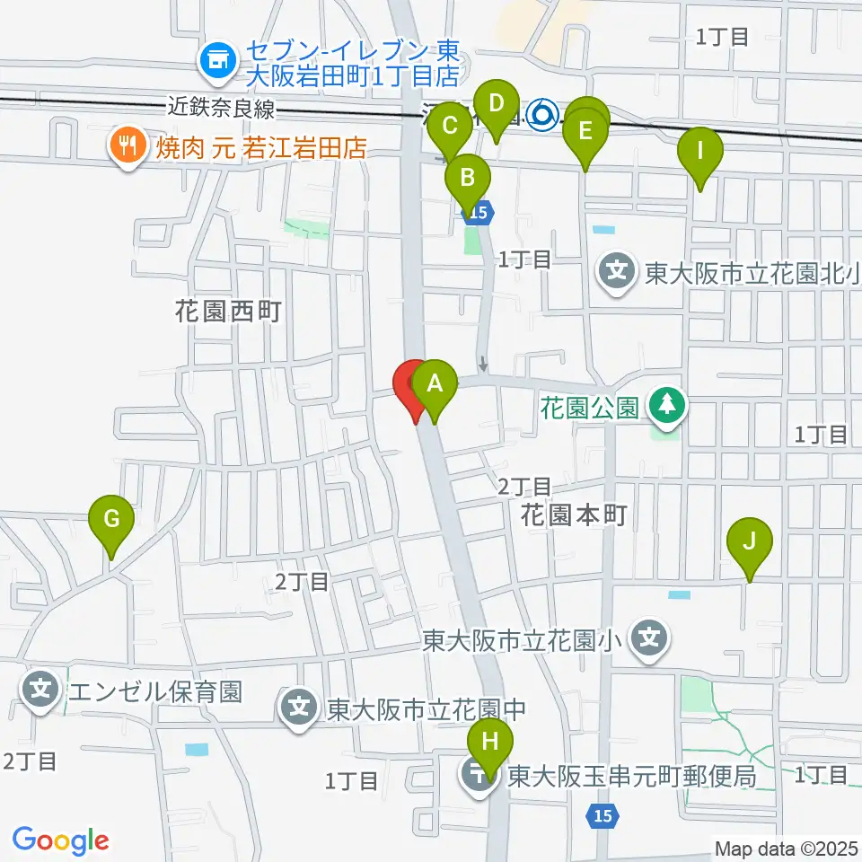 東大阪音楽学院周辺のカフェ一覧地図