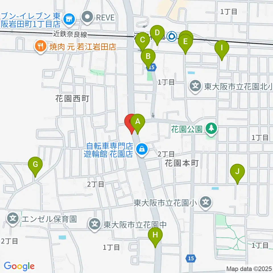 東大阪音楽学院周辺のカフェ一覧地図