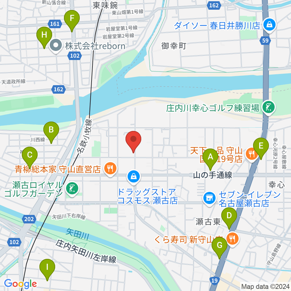 瀬古音楽センター周辺のカフェ一覧地図