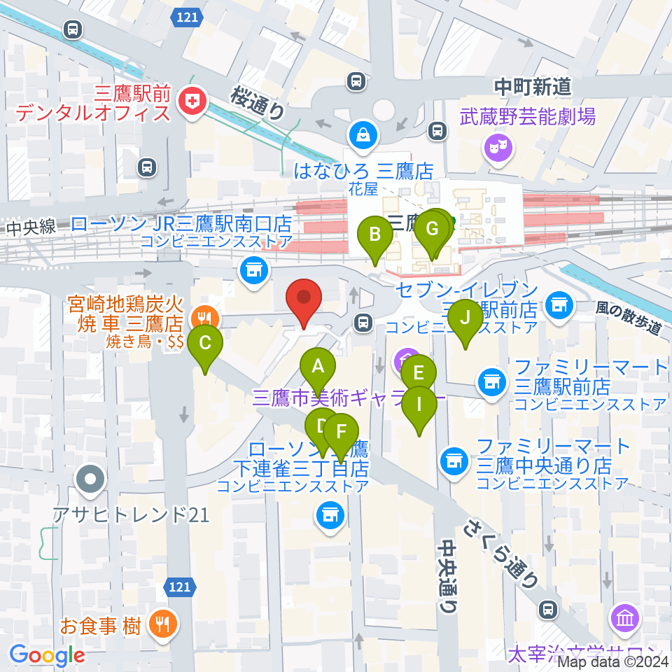 ヤマノミュージックサロン三鷹周辺のカフェ一覧地図