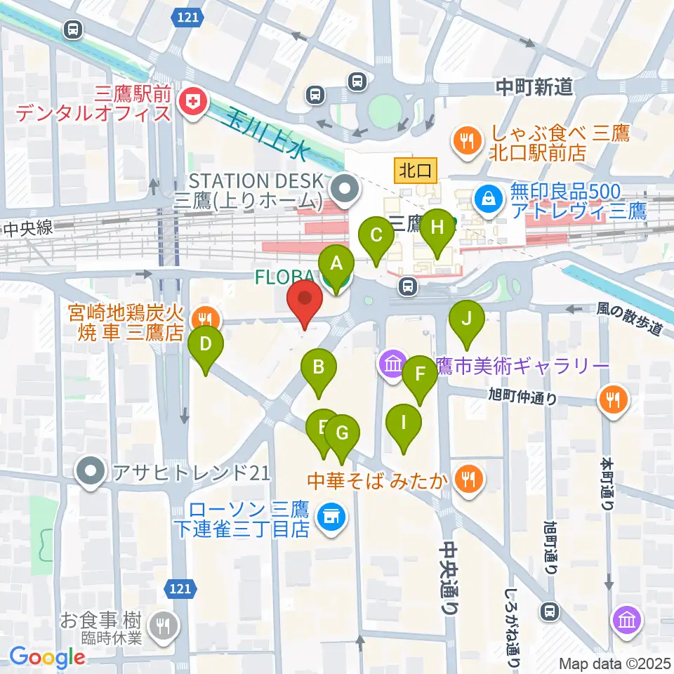 ヤマノミュージックサロン三鷹周辺のカフェ一覧地図