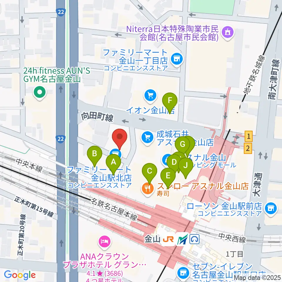 名古屋アズール・ギター教室周辺のカフェ一覧地図