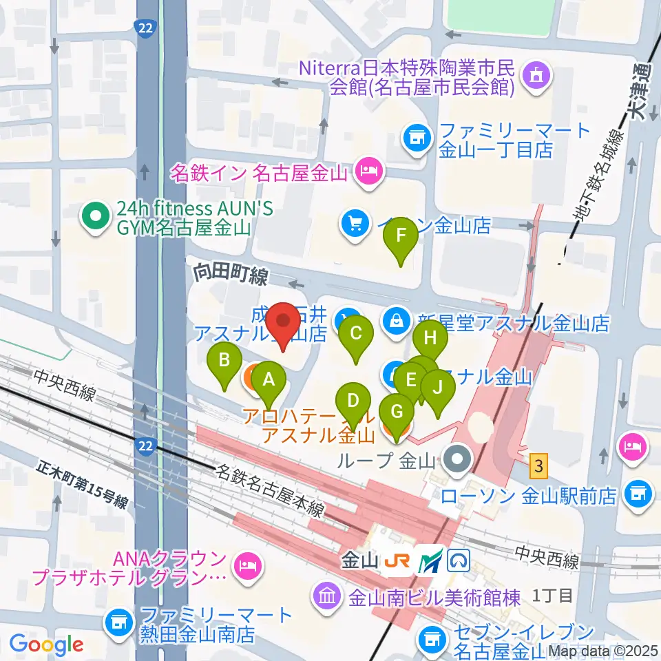 アズール・ギター教室周辺のカフェ一覧地図
