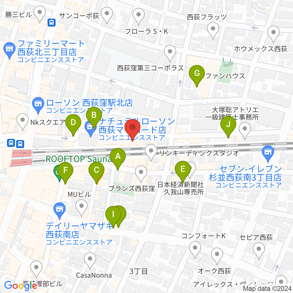 OKADA音楽教室 西荻窪周辺のカフェ一覧地図