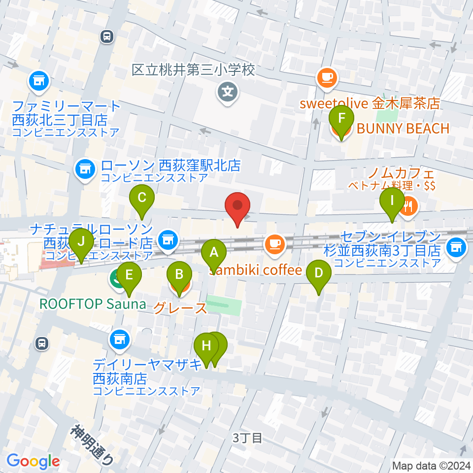 OKADA音楽教室 西荻窪周辺のカフェ一覧地図