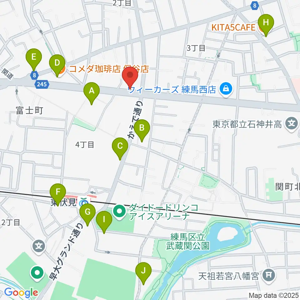 ステラ音楽教室 東伏見教室周辺のカフェ一覧地図