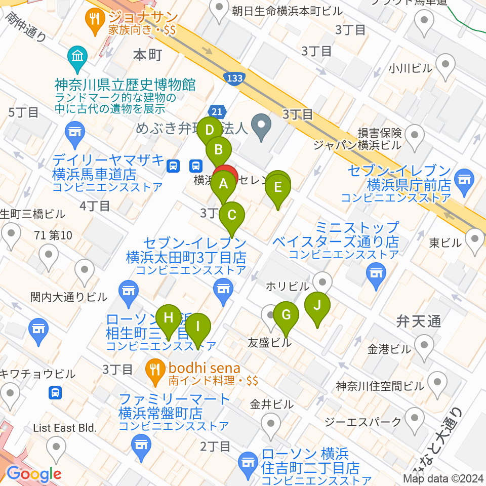 弁天スタジオ周辺のカフェ一覧地図