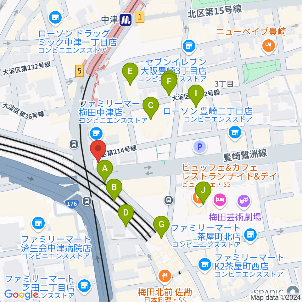 ロキシー・ミュージック・スクール梅田校周辺のカフェ一覧地図