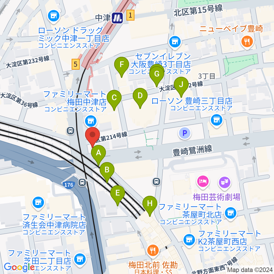 ロキシー・ミュージック・スクール梅田校周辺のカフェ一覧地図