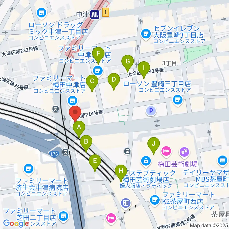 ロキシーミュージックスクール大阪梅田校周辺のカフェ一覧地図
