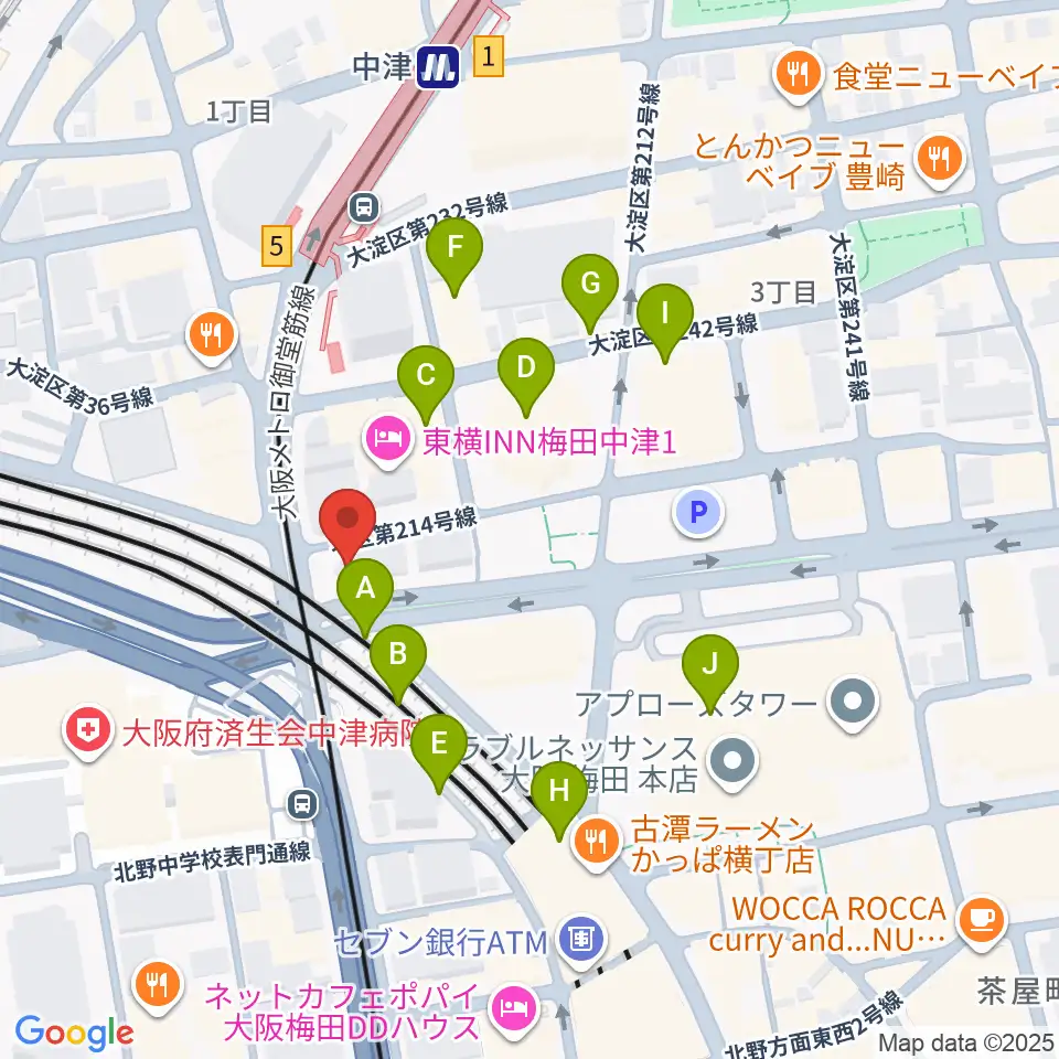 ロキシーミュージックスクール大阪梅田校周辺のカフェ一覧地図