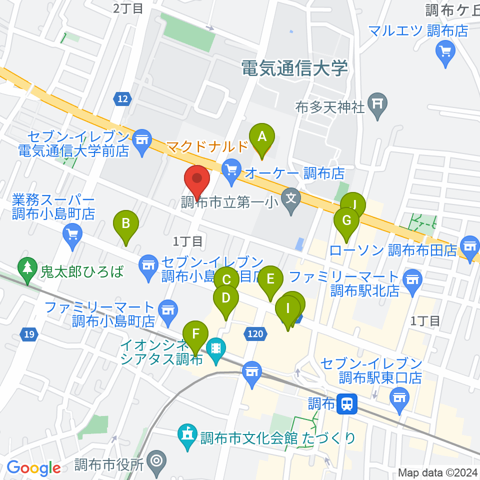 ちょうふ音楽教室周辺のカフェ一覧地図