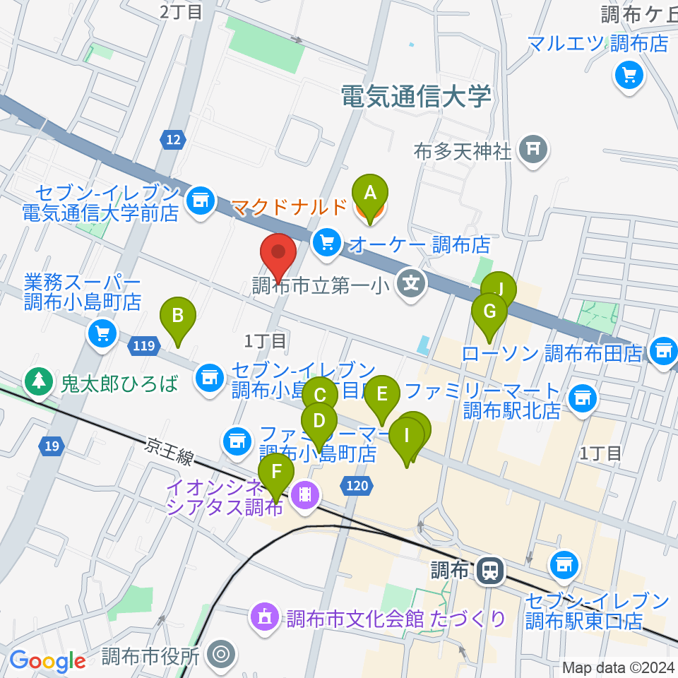 ちょうふ音楽教室周辺のカフェ一覧地図