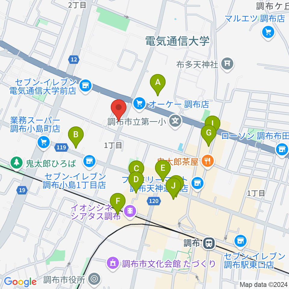 ちょうふ音楽教室周辺のカフェ一覧地図