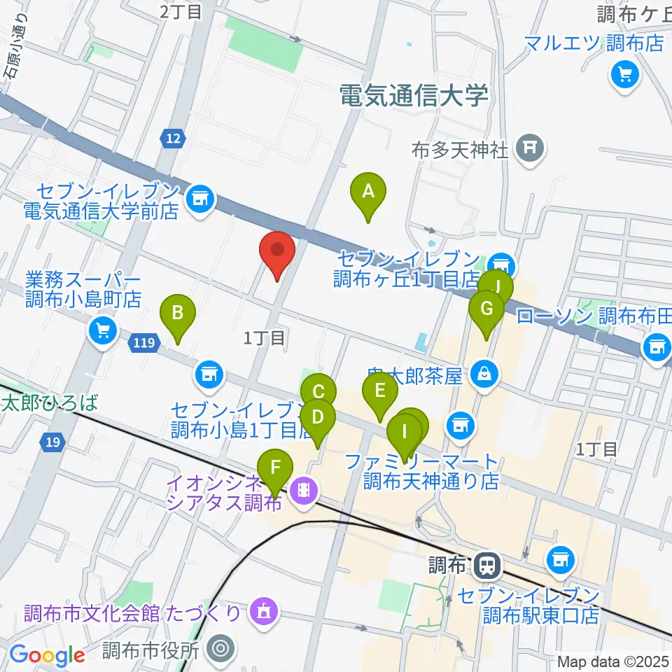 ちょうふ音楽教室周辺のカフェ一覧地図