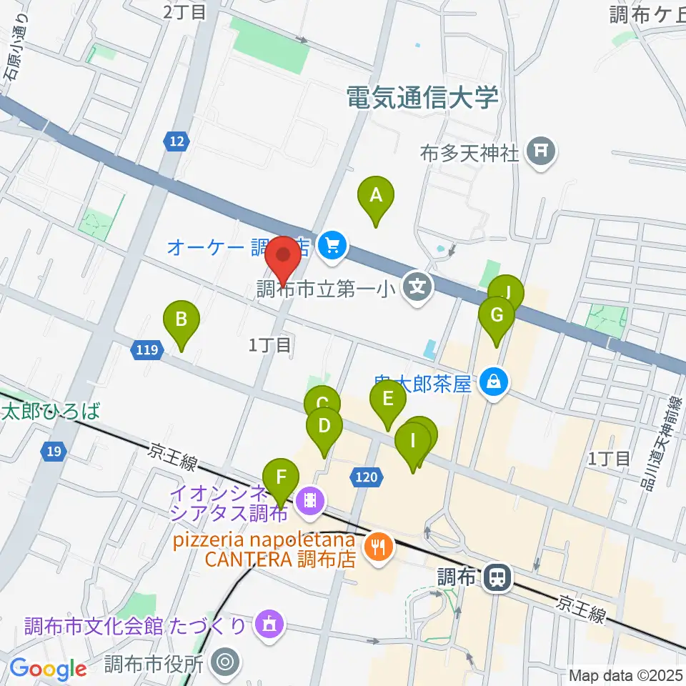 ちょうふ音楽教室周辺のカフェ一覧地図