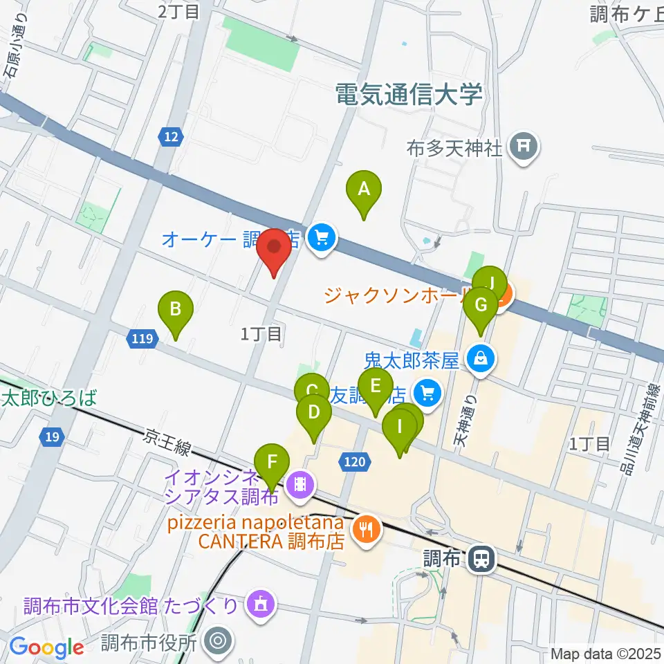 ちょうふ音楽教室周辺のカフェ一覧地図