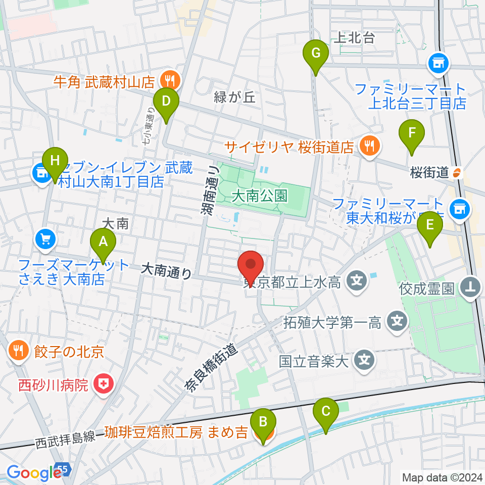 ステラ音楽教室 玉川上水教室周辺のカフェ一覧地図