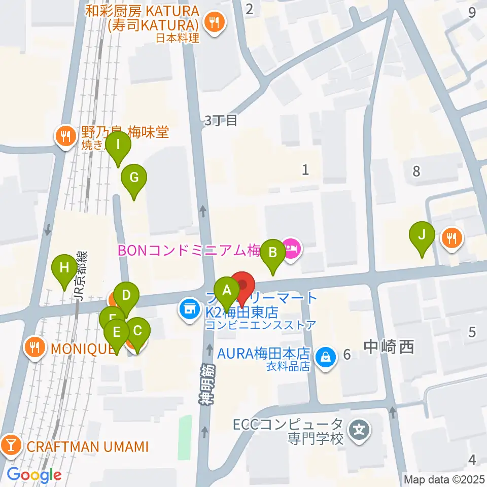 ESPギタークラフト・アカデミー大阪校周辺のカフェ一覧地図