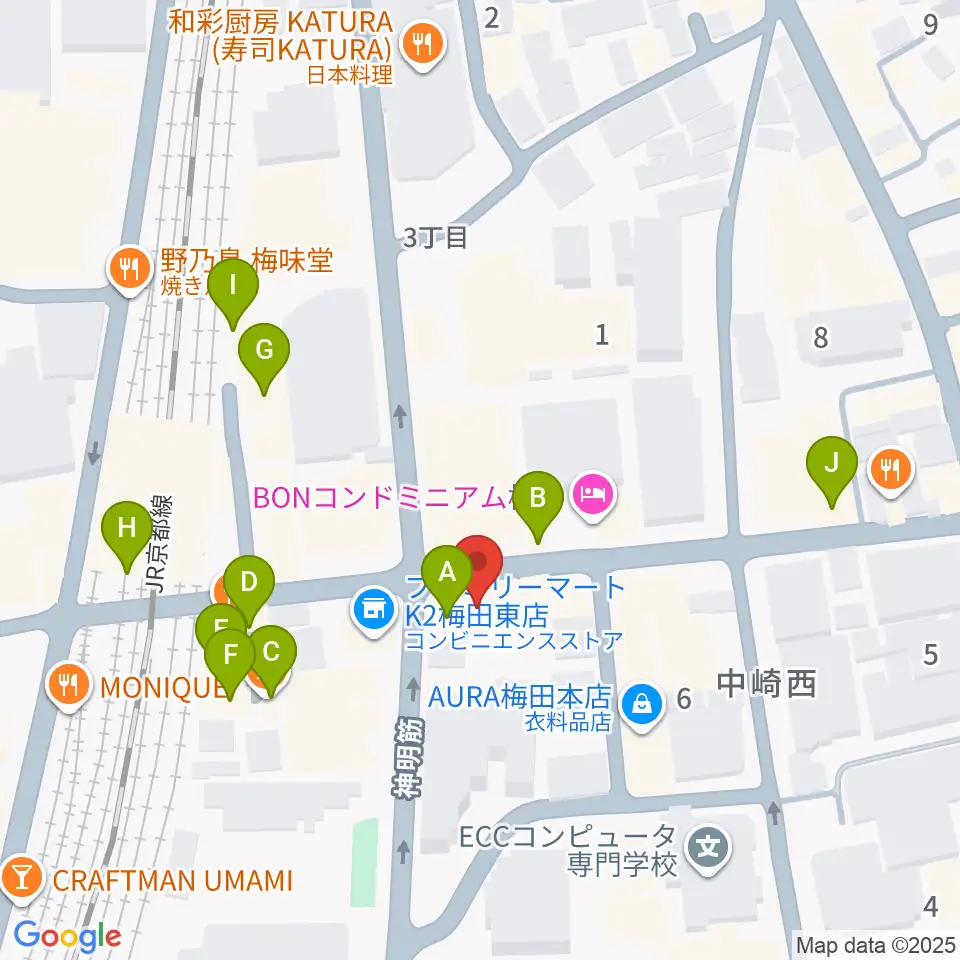 ESPギタークラフト・アカデミー大阪校周辺のカフェ一覧地図
