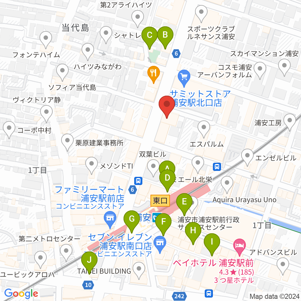 モア東京ボーカル教室 浦安駅校周辺のカフェ一覧地図