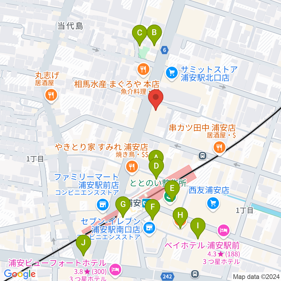 モア東京ボーカル教室 浦安駅校周辺のカフェ一覧地図