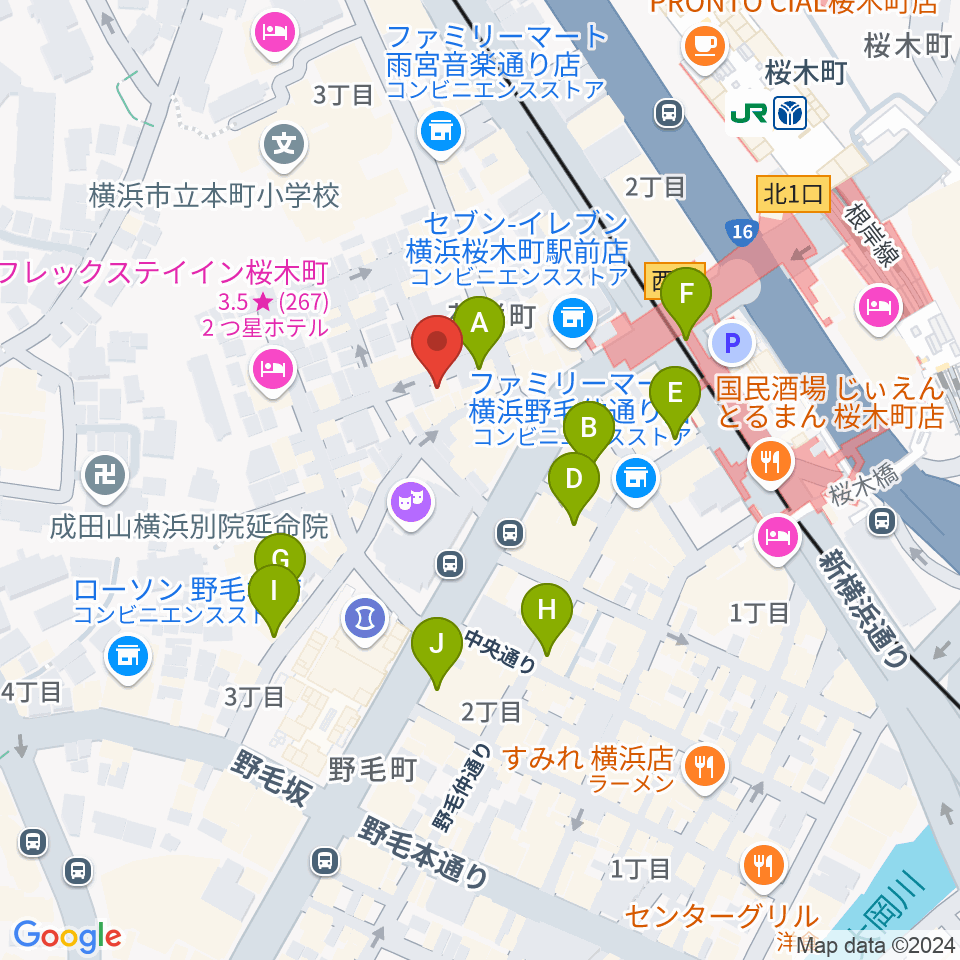 横浜ジャム音楽学院周辺のカフェ一覧地図