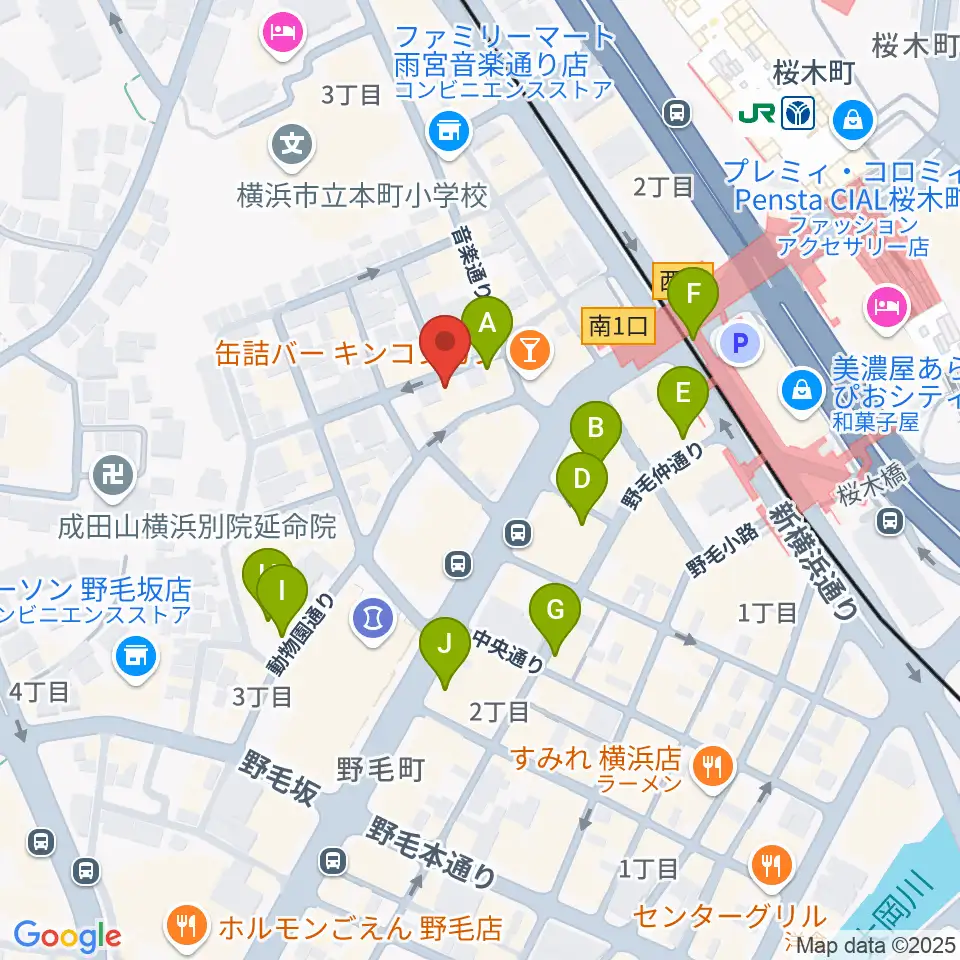 横浜ジャム音楽学院周辺のカフェ一覧地図