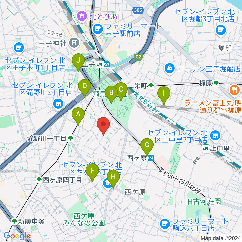 飛鳥音楽学園周辺のカフェ一覧地図