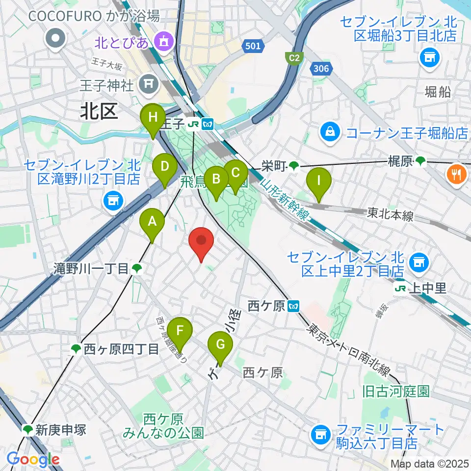 飛鳥音楽学園周辺のカフェ一覧地図