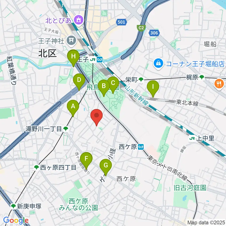 飛鳥音楽学園周辺のカフェ一覧地図