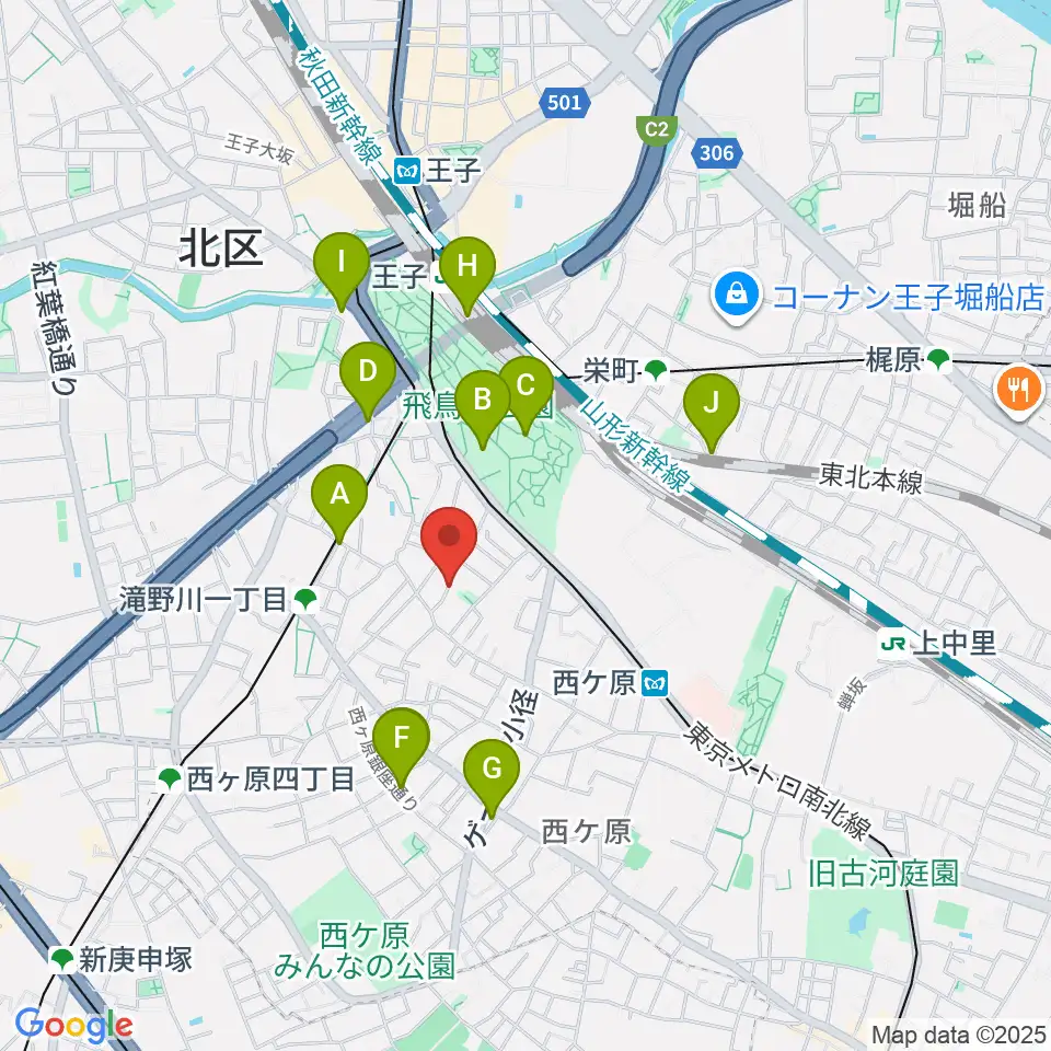 飛鳥音楽学園周辺のカフェ一覧地図