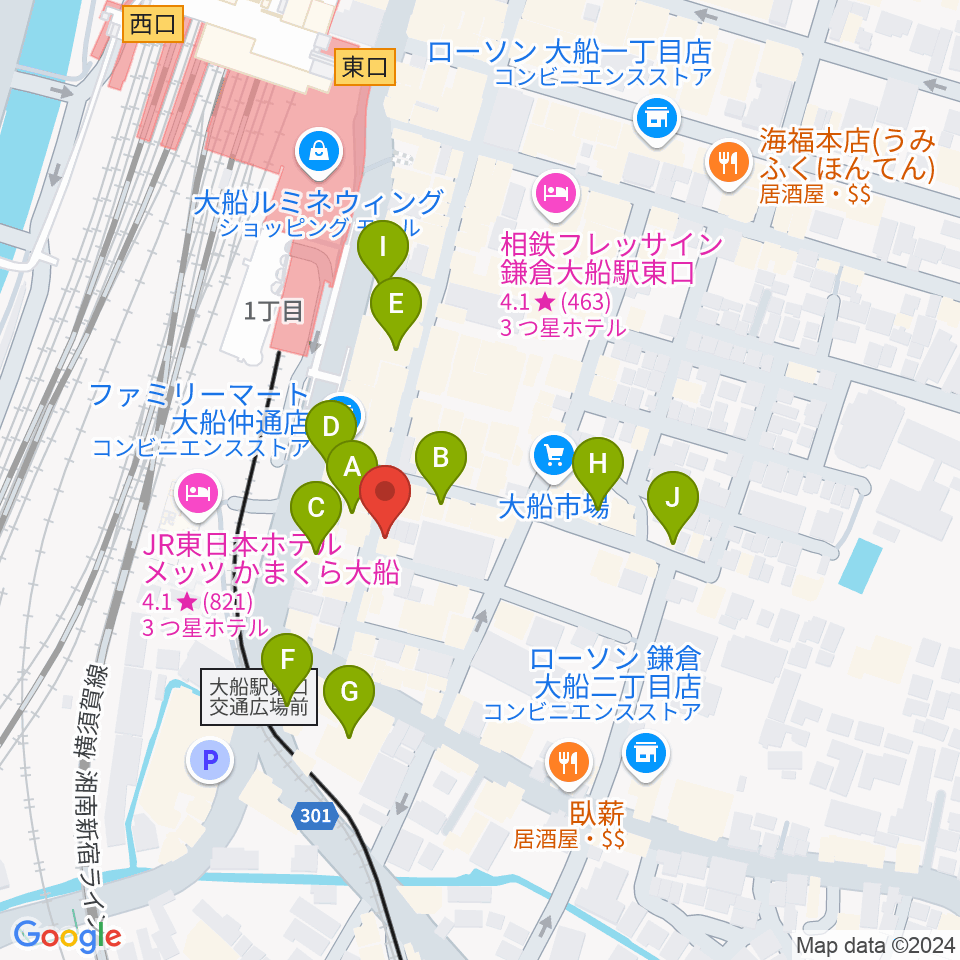 ソニアボーカル教室周辺のカフェ一覧地図