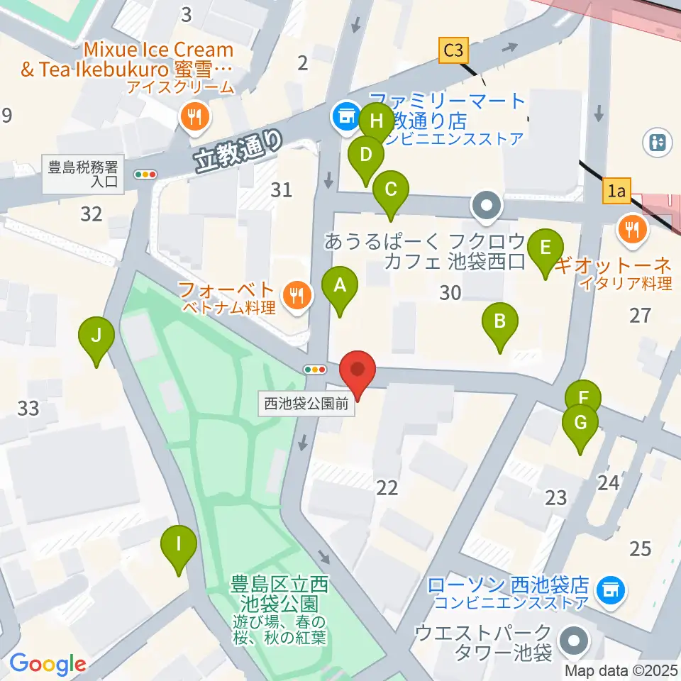 音楽教室ふわり池袋校周辺のカフェ一覧地図