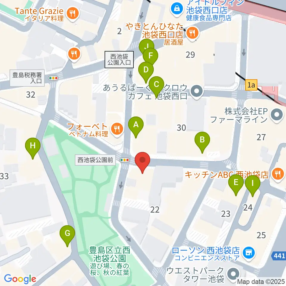 音楽教室ふわり池袋校周辺のカフェ一覧地図