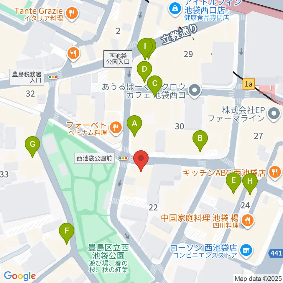 音楽教室ふわり池袋校周辺のカフェ一覧地図