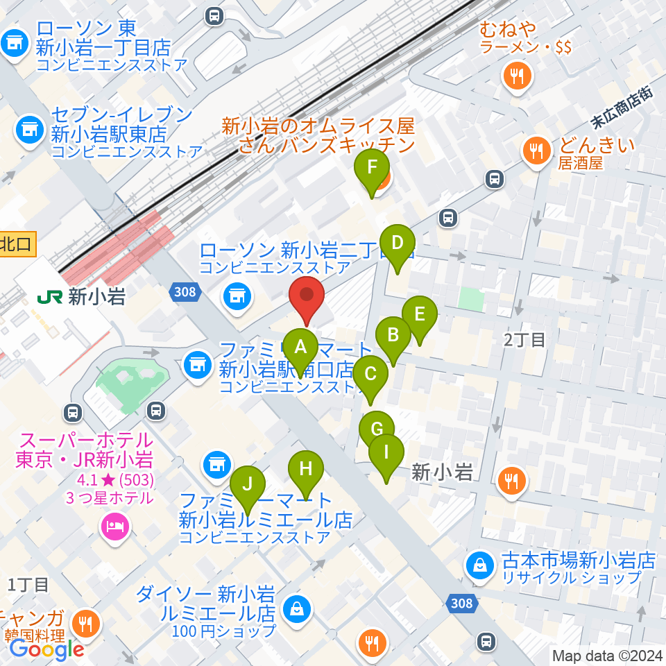 USボーカル教室新小岩駅前校周辺のカフェ一覧地図